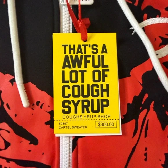 Assali x Cough syrup Red and Black Graphic Zip-Up Sweater